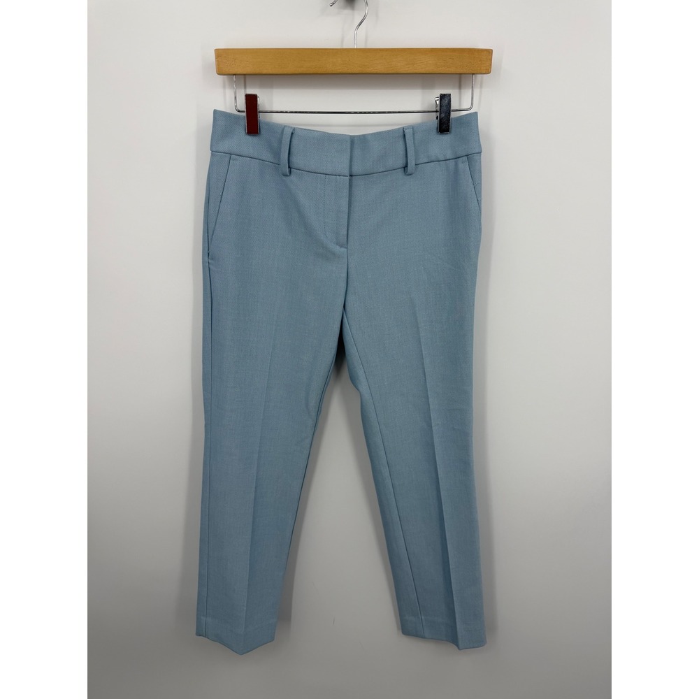 LOFT Marisa Dress Pants Women 0P Blue Textured Straight Leg Trousers Business
